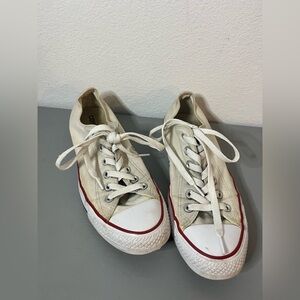 Converse All Star White Retro Canvas Chuck Taylor Maroon Low Top Sneakers Sz 9.5